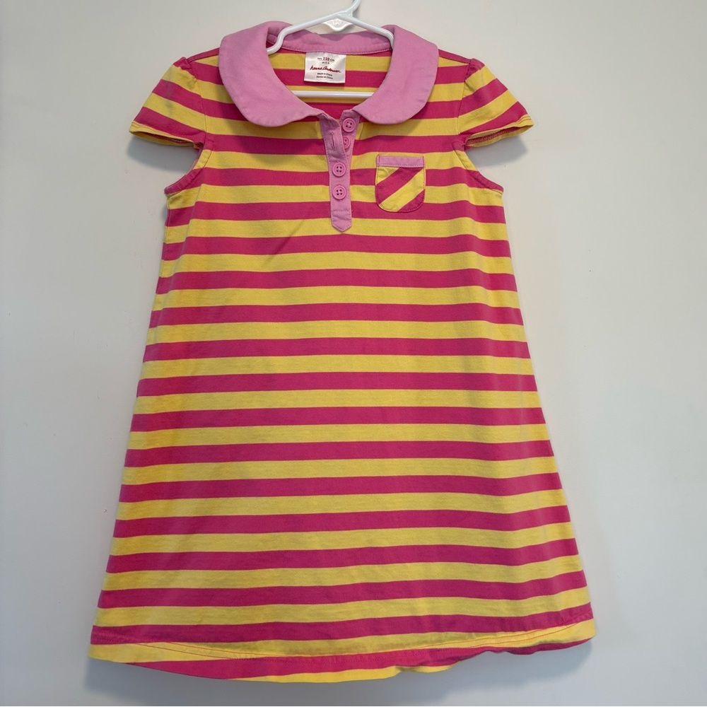 Hanna Andersson Pink Yellow Stripe Polo T-Shirt Dress Girl Size 110 cm/US 5-6